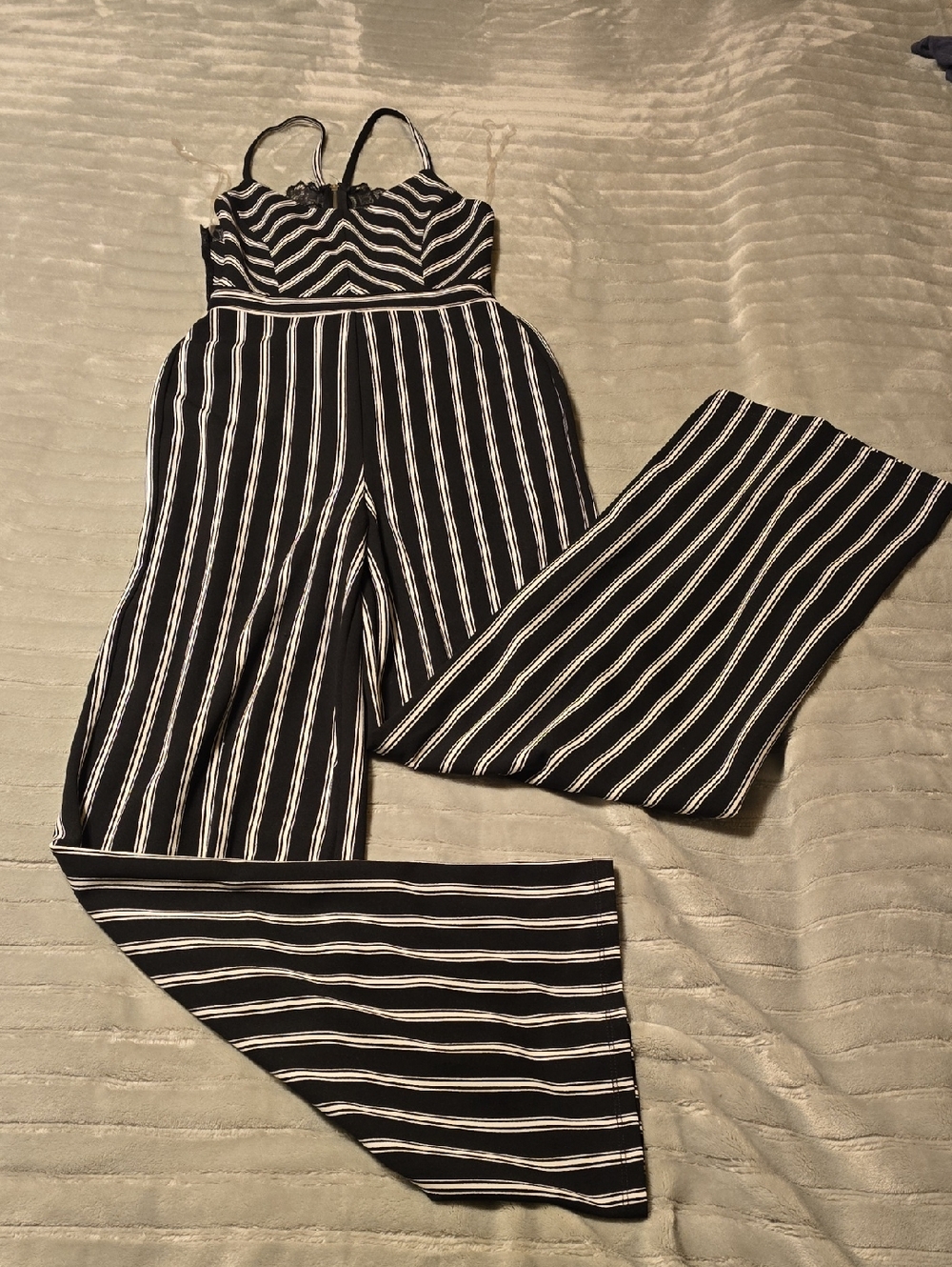 Almost Famous Black & White Striped Wide-Leg Jumpsuit